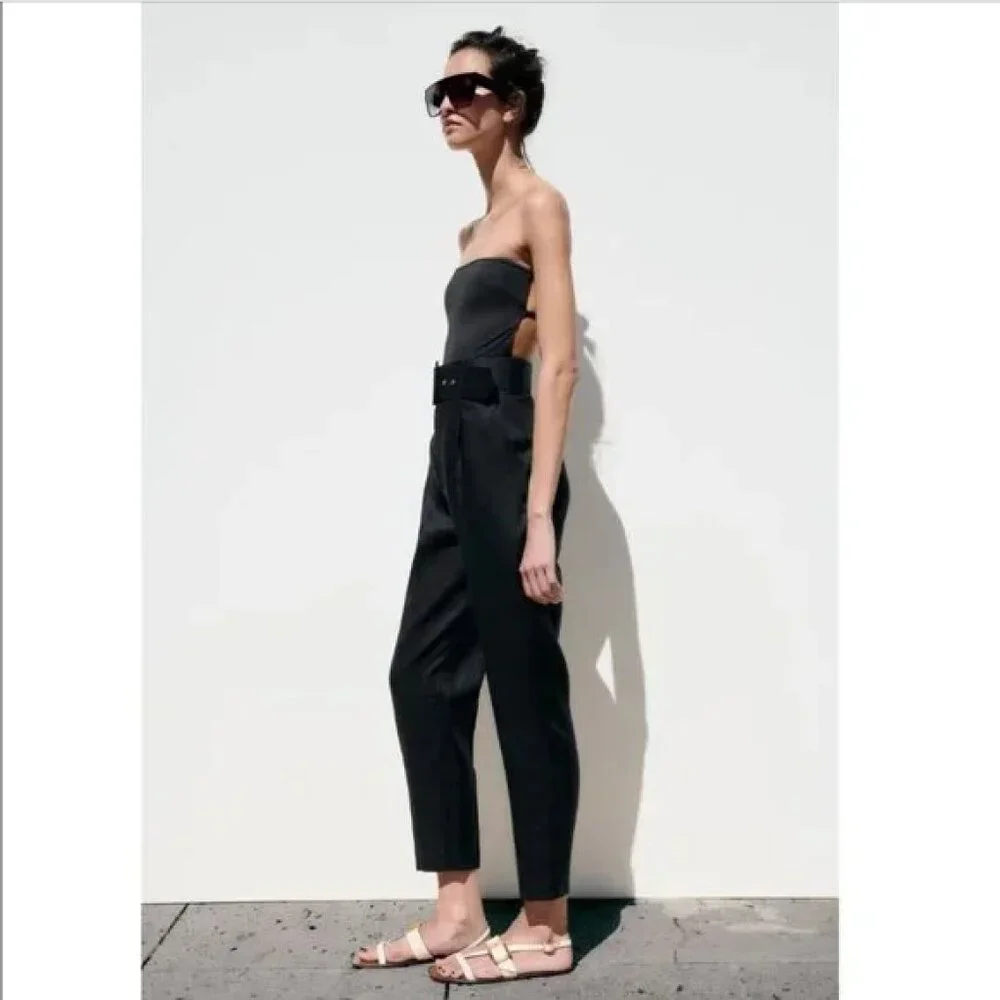 Zara Linen Trousers with Lined Belt Sz XS NWT